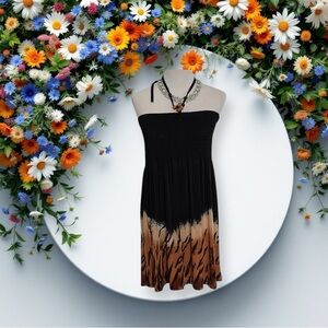 Cristinalove NWOT Black and Orange Smocked Strapless Sundress xl